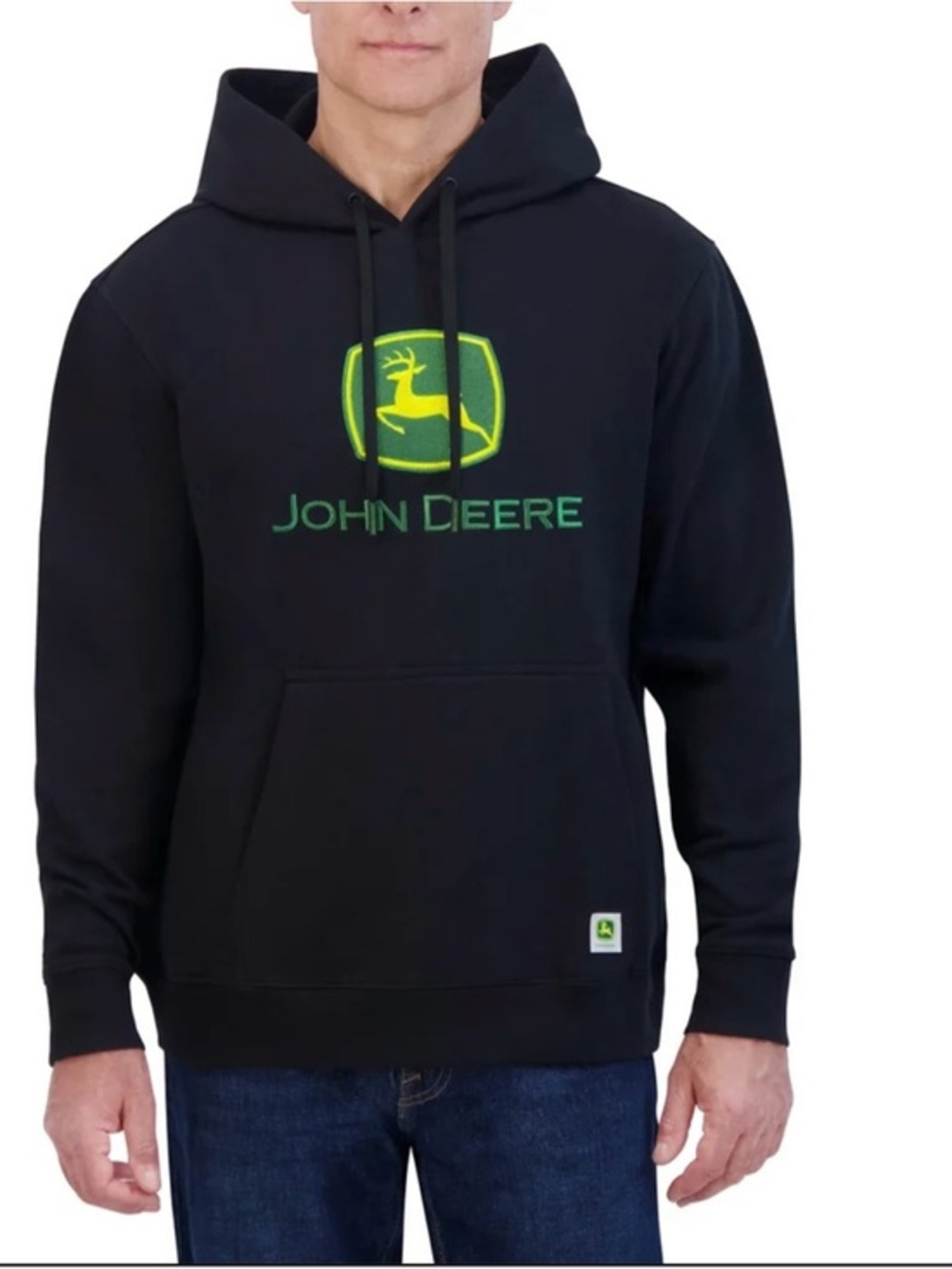 John Deere Men’s Black Hoodie Green Yellow Embroidered Logo Size Medium NWOT